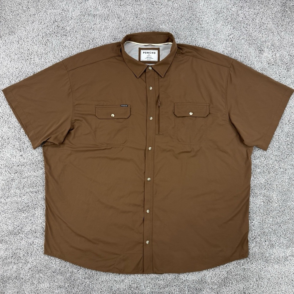 Poncho Shirt Mens 3XL Brown Regular Fit Magnetic Pockets Vented Fishing Outdoors
